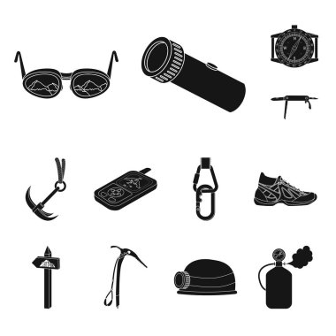 Dağcılık ve en yüksek işareti tasarımı vektör. Dağcılık ve kamp kümesi web için hisse senedi simgesi.