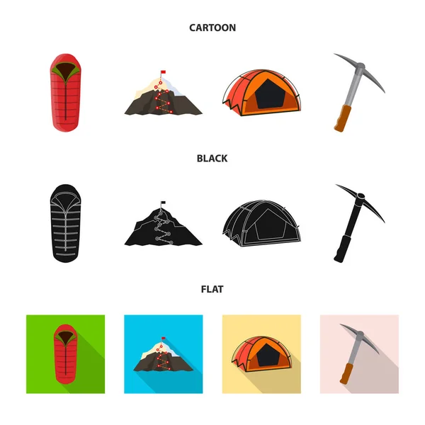 Illustrazione vettoriale dell'alpinismo e del segno di picco. Set di icone alpinistiche e vettoriali per lo stock . — Vettoriale Stock