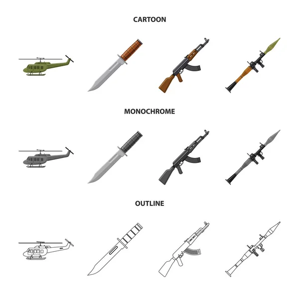 Izolovaný objekt zbraně a zbraň symbolu. Sada zbraní a armádní vektorové ilustrace. — Stockový vektor