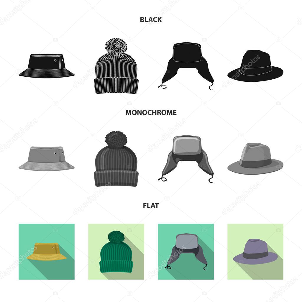 Vector design of headgear and cap icon. Collection of headgear and accessory vector icon for stock.