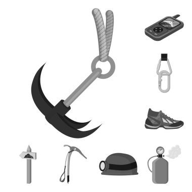 Dağcılık ve en yüksek işareti yalıtılmış nesne. Dağcılık ve kamp set vektör simge stok için.