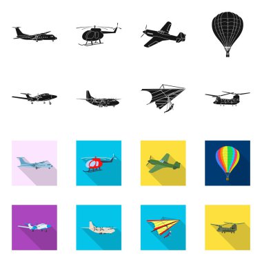 Bir uçak ve taşıma işaret tasarım vektör. Web için uçak ve gökyüzü hisse senedi simgesi kümesi.