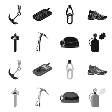 Dağcılık ve en yüksek işareti tasarımı vektör. Dağcılık ve kamp set vektör simge stok için.