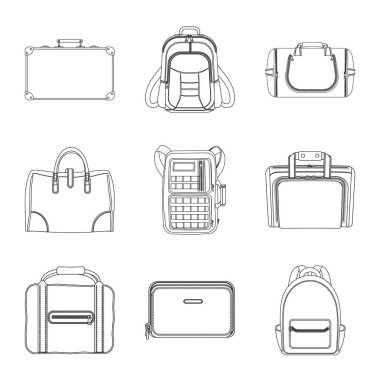 Bavul ve Bagaj logo vektör Illustration. Web için bavul ve yolculuk hisse senedi simgesi kümesi.