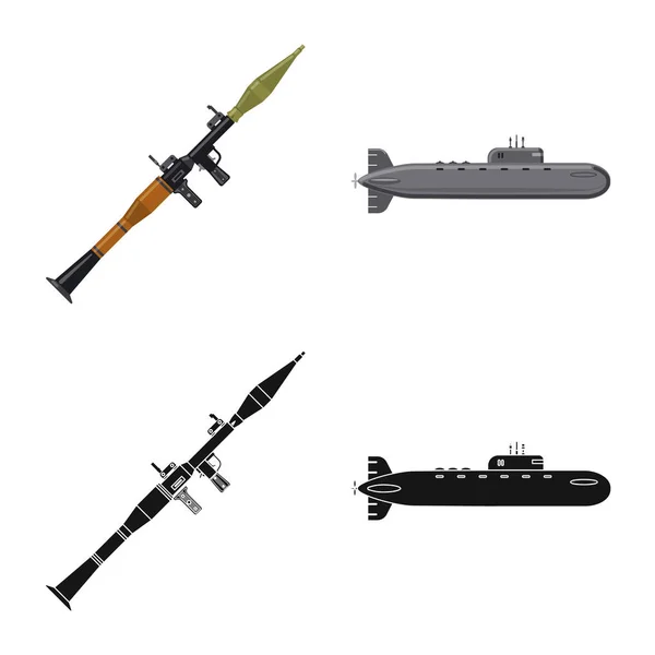 Векторный дизайн оружия и символа оружия. Комплект оружия и армейского векторного значка для склада . — стоковый вектор