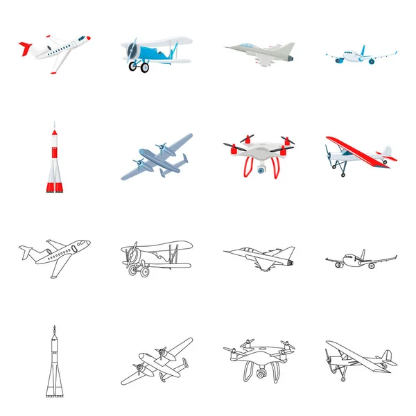 Izolovaný objekt roviny a dopravní loga. Kolekce letadla a obloha vektorové ilustrace. — Stockový vektor