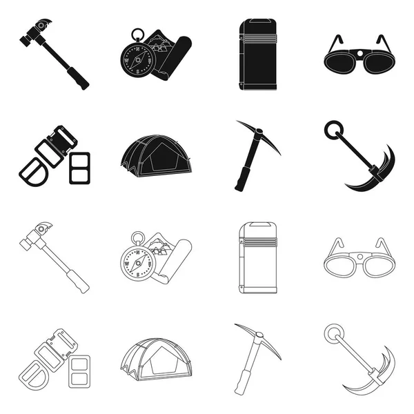 Illustration vectorielle de l'alpinisme et logo de pointe. Collection d'alpinisme et symbole de stock de camp pour le web . — Image vectorielle
