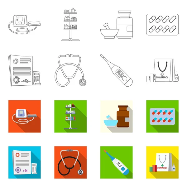 Vektor design av ikonen apotek och sjukhus. Samling av apotek och affärer vektor ikonen för lager. — Stock vektor