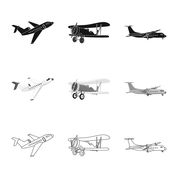 Vector design of plane and transport symbol. Collection of plane and sky vector icon for stock. — Stock Vector