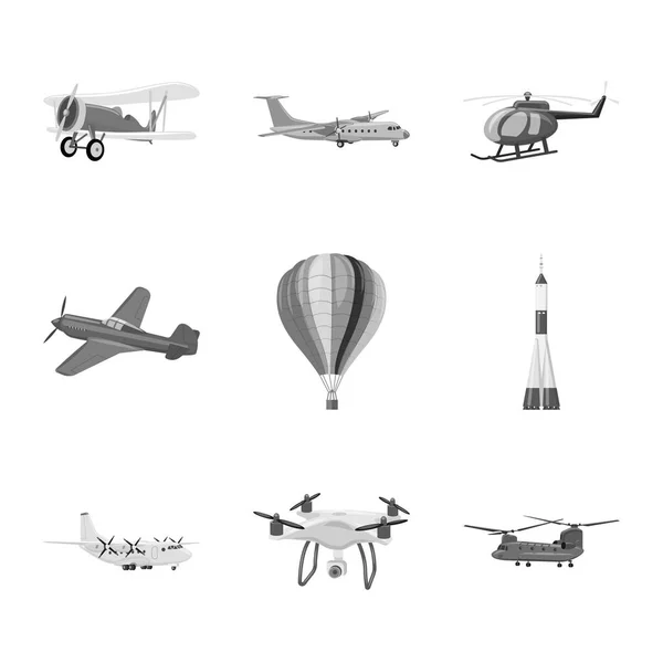 Izolovaný objekt roviny a dopravní značky. Kolekce letadla a obloha burzovní symbol pro web. — Stockový vektor