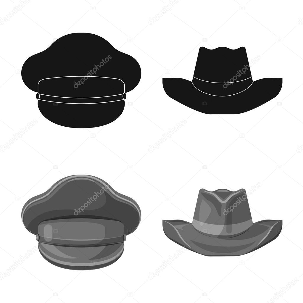 Vector design of headgear and cap icon. Set of headgear and accessory stock symbol for web.