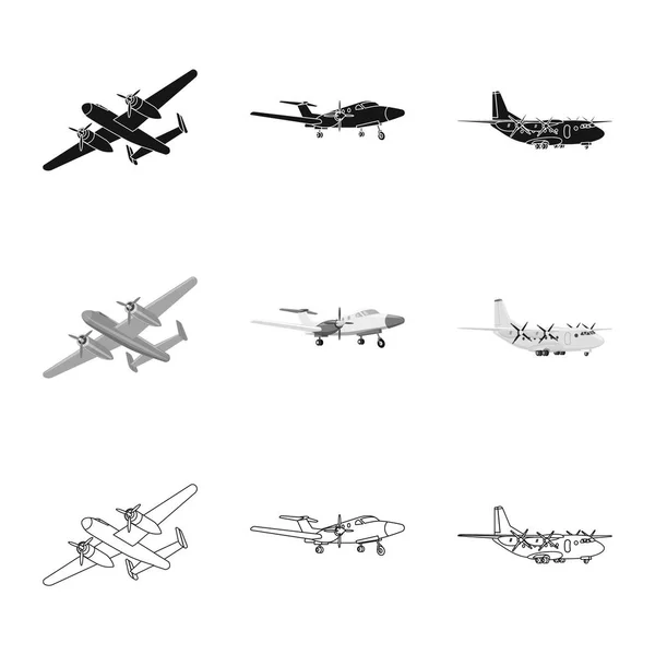 Vector illustration of plane and transport icon. Set of plane and sky stock vector illustration. — Stock Vector