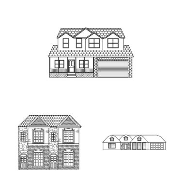 Vektör yapı tasarımı ve ön işareti. Bina ve çatı hisse senedi vektör çizim.