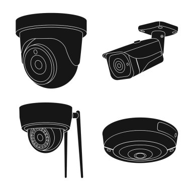 Cctv ve kamera logo vektör tasarımı. Hisse senedi için cctv ve sistem vektör simge kümesi.
