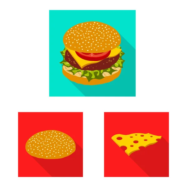 Vektorillustration av burgare och smörgås symbol. Samling av burgare och skiva lager vektorillustration. — Stock vektor