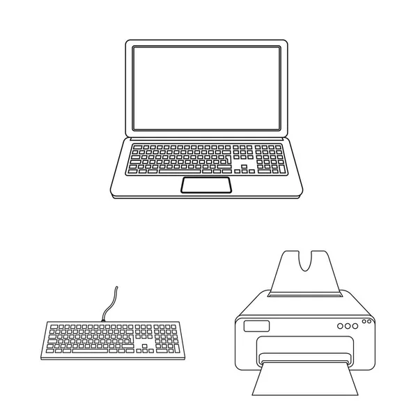 Objeto isolado do sinal do portátil e do dispositivo. Conjunto de laptop e servidor estoque vetor ilustração . — Vetor de Stock