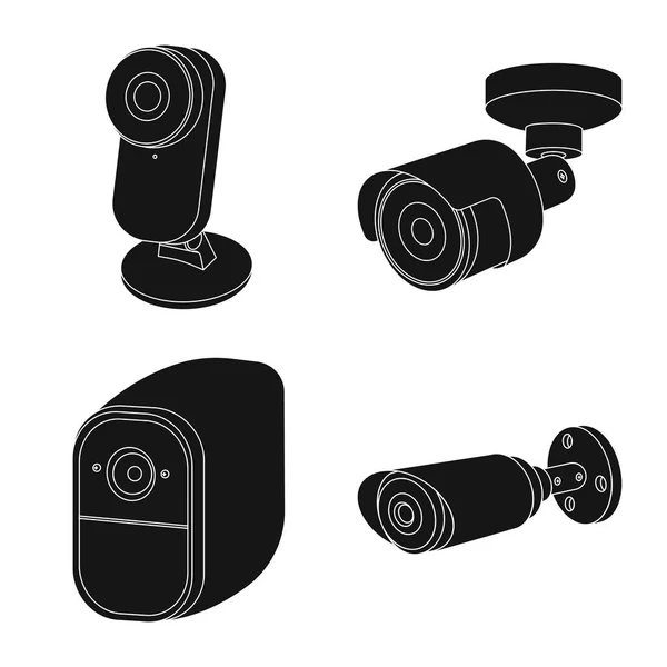 Векторная иллюстрация видеонаблюдения и логотипа камеры. Набор видеонаблюдения и системный символ запаса для интернета . — стоковый вектор