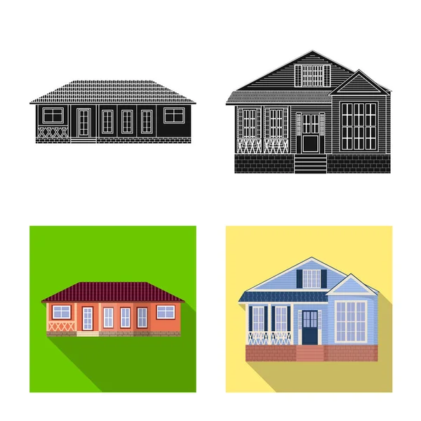 Ilustração vetorial do edifício e ícone frontal. Conjunto de construção e símbolo de estoque de telhado para web . — Vetor de Stock