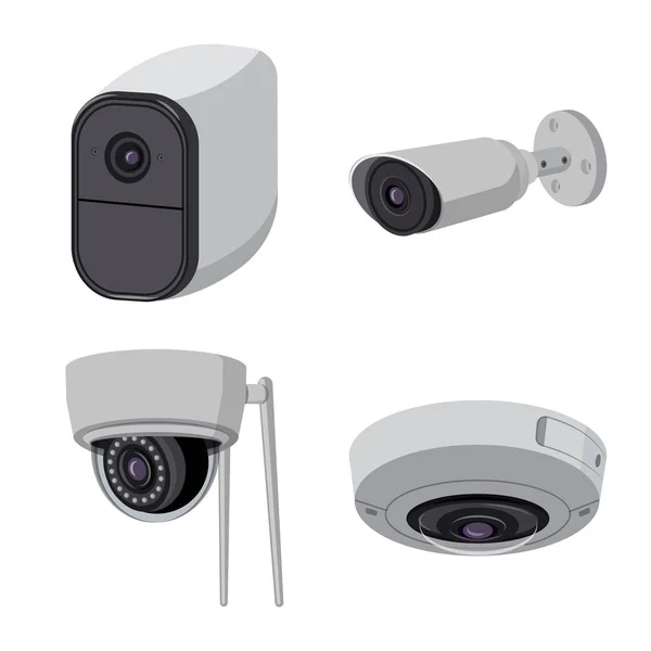 Diseño vectorial de cctv y signo de cámara. Conjunto de cctv y sistema de stock símbolo para web . — Vector de stock