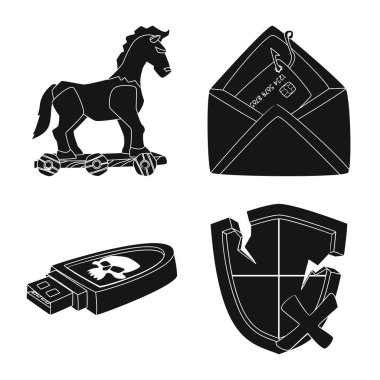 Virüs ve güvenli logo vektör tasarımı. Virüs ve siber hisse senedi simgesi için web topluluğu.