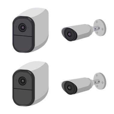 Cctv kamera simgesi vektör tasarımı. Hisse senedi için cctv ve sistem vektör simge topluluğu.