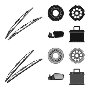 Otomatik ve bölümü simge vektör Illustration. Oto, araba hisse senedi vektör çizim seti.