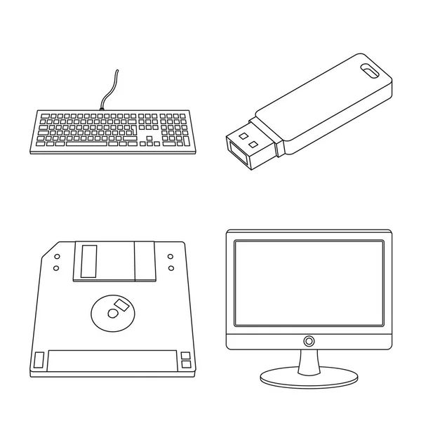 Objet isolé de l'ordinateur portable et logo de l'appareil. Ensemble d'icône vectorielle pour ordinateur portable et serveur pour stock . — Image vectorielle