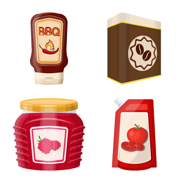 Ilustración vectorial de lata y símbolo de comida. Conjunto de lata y paquete icono vectorial para stock . — Vector de stock