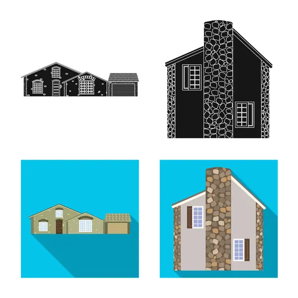 Векторний дизайн будівлі та переднього символу. Набір будівельних та дахових векторних значків для складів . — стоковий вектор