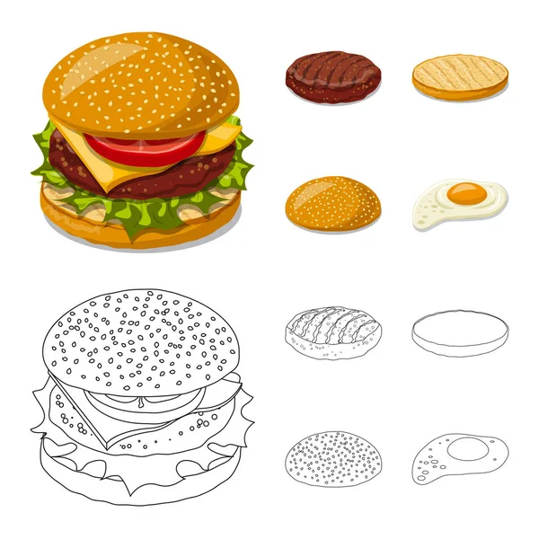 Diseño vectorial de hamburguesa y logo sándwich. Colección de hamburguesas y rebanadas de papel símbolo para web . — Vector de stock