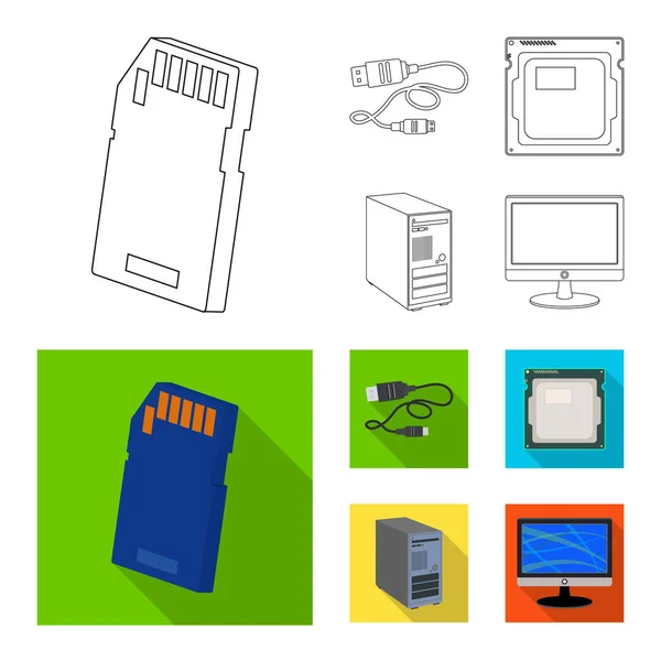 Objeto aislado del ordenador portátil y el símbolo del dispositivo. Conjunto de ilustración de vector de stock portátil y servidor . — Vector de stock