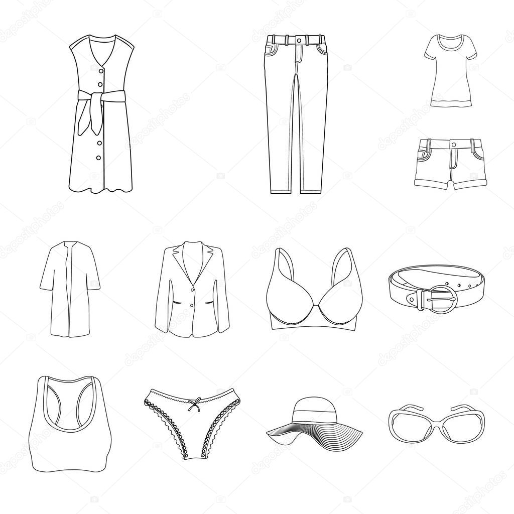 Isolated object of woman and clothing symbol. Collection of woman and wear vector icon for stock.
