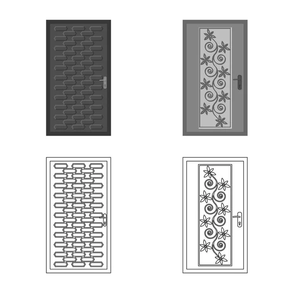 Vektor-Illustration von Tür- und Frontschild. Sammlung von Tür- und Holzstocksymbolen für das Netz. — Stockvektor