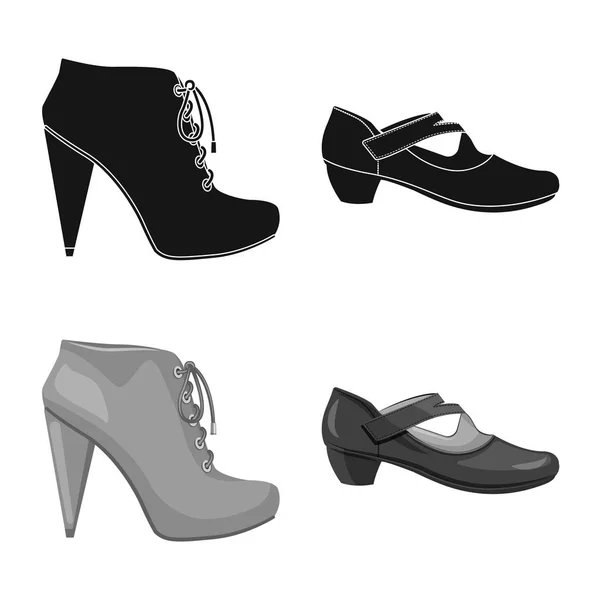 Lábbeli és nő logó vektoros illusztráció. Gyűjteménye cipő és láb tőzsdei szimbólum a web. — Stock Vector