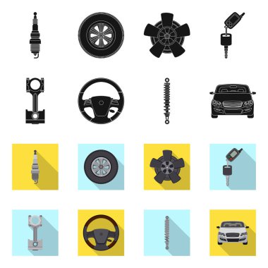 Otomatik ve bölümü simgesi yalıtılmış nesne. Oto, araba hisse senedi simgesi için web topluluğu.