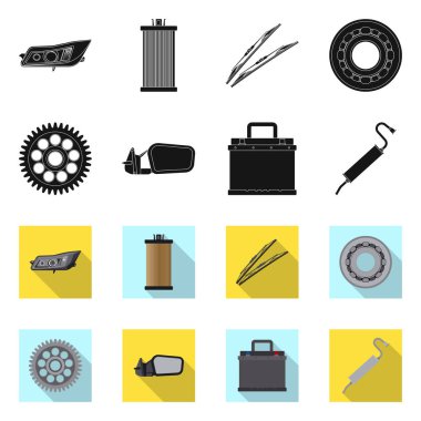 Tasarım otomatik vektör ve işareti bölüm. Web için oto, araba hisse senedi simgesi kümesi.