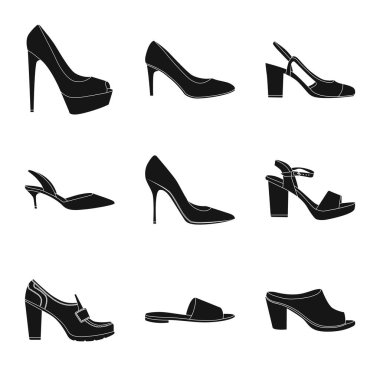 Ayakkabı ve kadın logo vektör tasarımı. Ayakkabı gibi ayarla ve hisse senedi simgesi web için ayak.