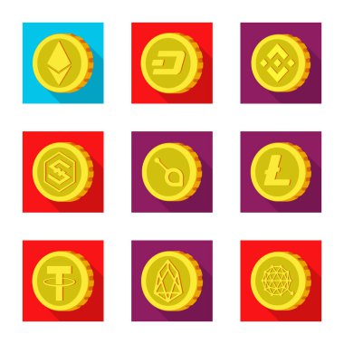 Cryptocurrency ve para logo vektör Illustration. Cryptocurrency ve hisse senedi için kripto vektör simge kümesi.
