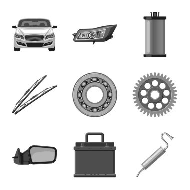 Otomatik ve bölümü logo vektör tasarımı. Web için oto, araba hisse senedi simgesi kümesi.