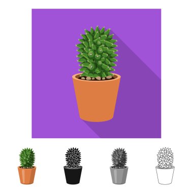 Kaktüs ve pot simge vektör Illustration. Kaktüs ve hisse senedi için kaktüsler vektör simge kümesi.