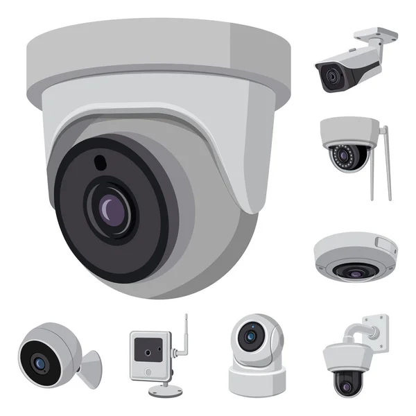 Векторный дизайн видеонаблюдения и логотипа камеры. Набор видеонаблюдения и системный символ запаса для интернета . — стоковый вектор
