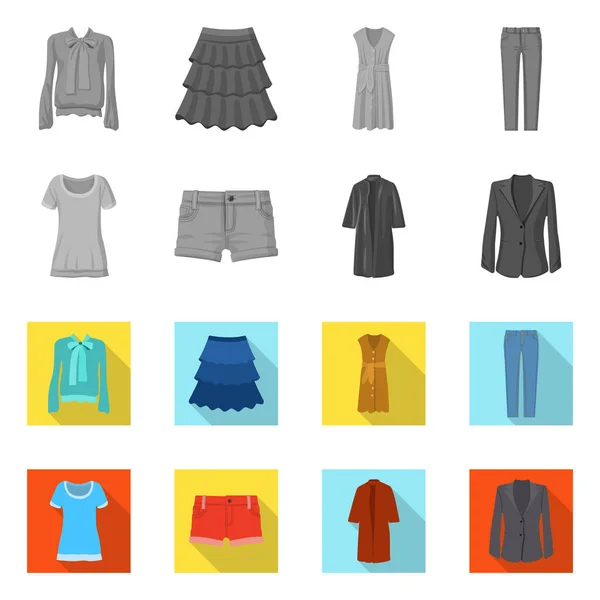 Diseño vectorial de mujer e icono de la ropa. Conjunto de mujer e icono de vector de desgaste para stock . — Vector de stock