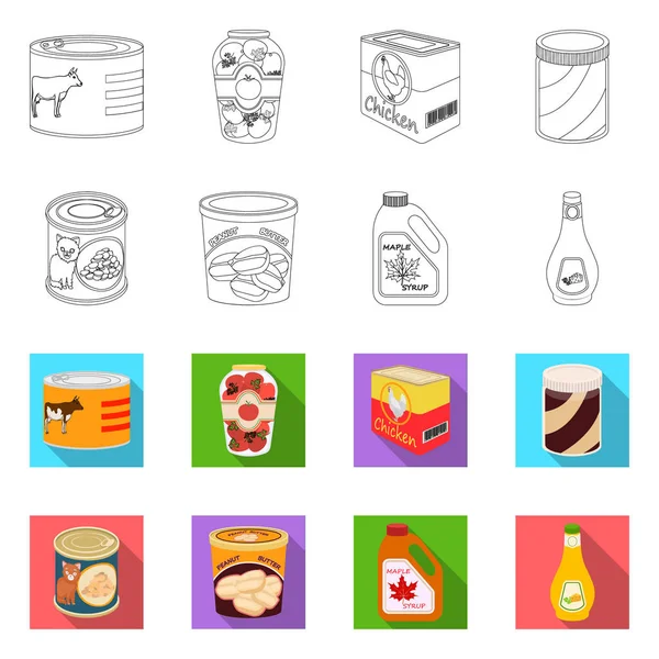Projeto vetorial de lata e logotipo da comida. Conjunto de lata e pacote vetor ícone para estoque . — Vetor de Stock