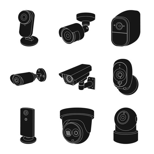 Векторная иллюстрация видеонаблюдения и символ камеры. Набор значков видеонаблюдения и вектора системы на складе . — стоковый вектор
