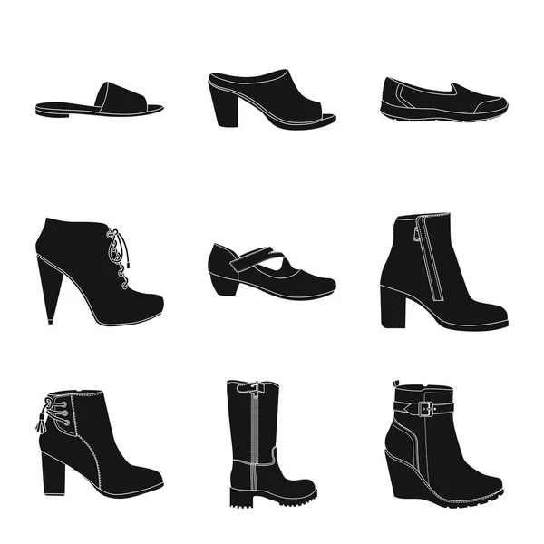 Изолированный предмет обуви и женский символ. Коллекция значков вектора обуви и ног для склада . — стоковый вектор