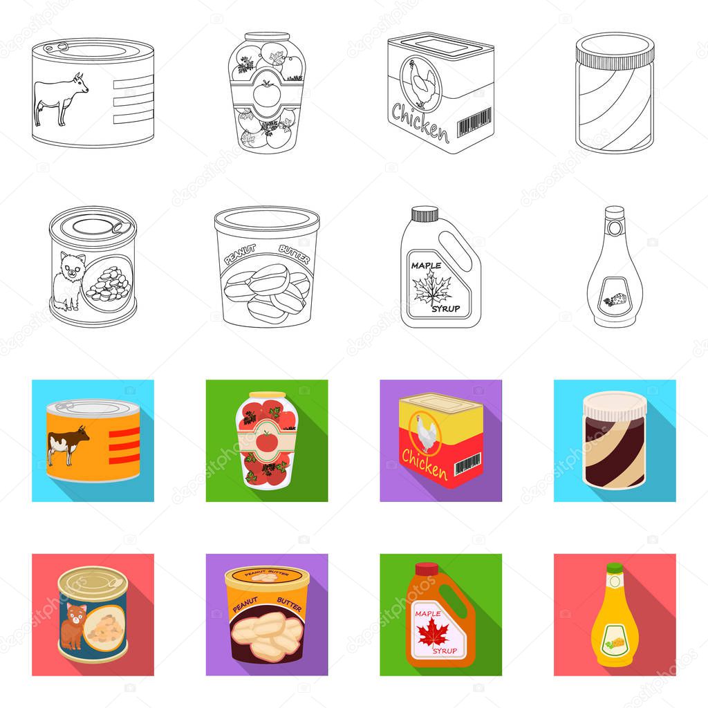 Vector illustration of can and food icon. Collection of can and package stock symbol for web.