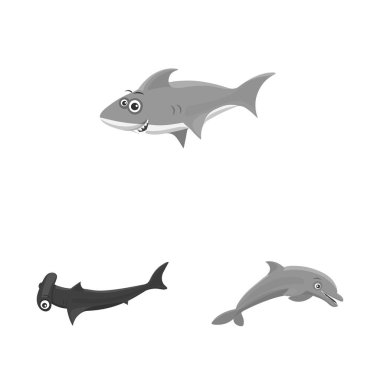 Deniz ve hayvan simge vektör tasarımı. Deniz ve deniz vektör simgesini hissenin koleksiyonu.