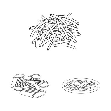 Makarna ve karbonhidrat logosu yalıtılmış nesne. Makarna ve makarna hisse senedi vektör çizim topluluğu.