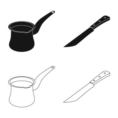 İllüstrasyon işareti mutfak ve aşçı, vektör. Hisse senedi için mutfak ve cihazı vektör simge kümesi.