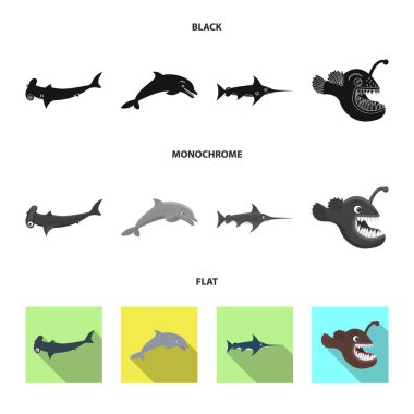 Deniz ve hayvan simge vektör tasarımı. Deniz ve deniz vektör simgesini hissenin koleksiyonu.